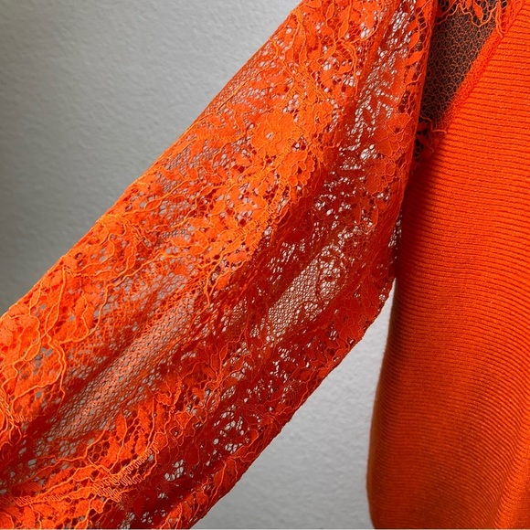 Vibrant Orange V-Neck Sweater with Lace Detail - Picture 4 of 9